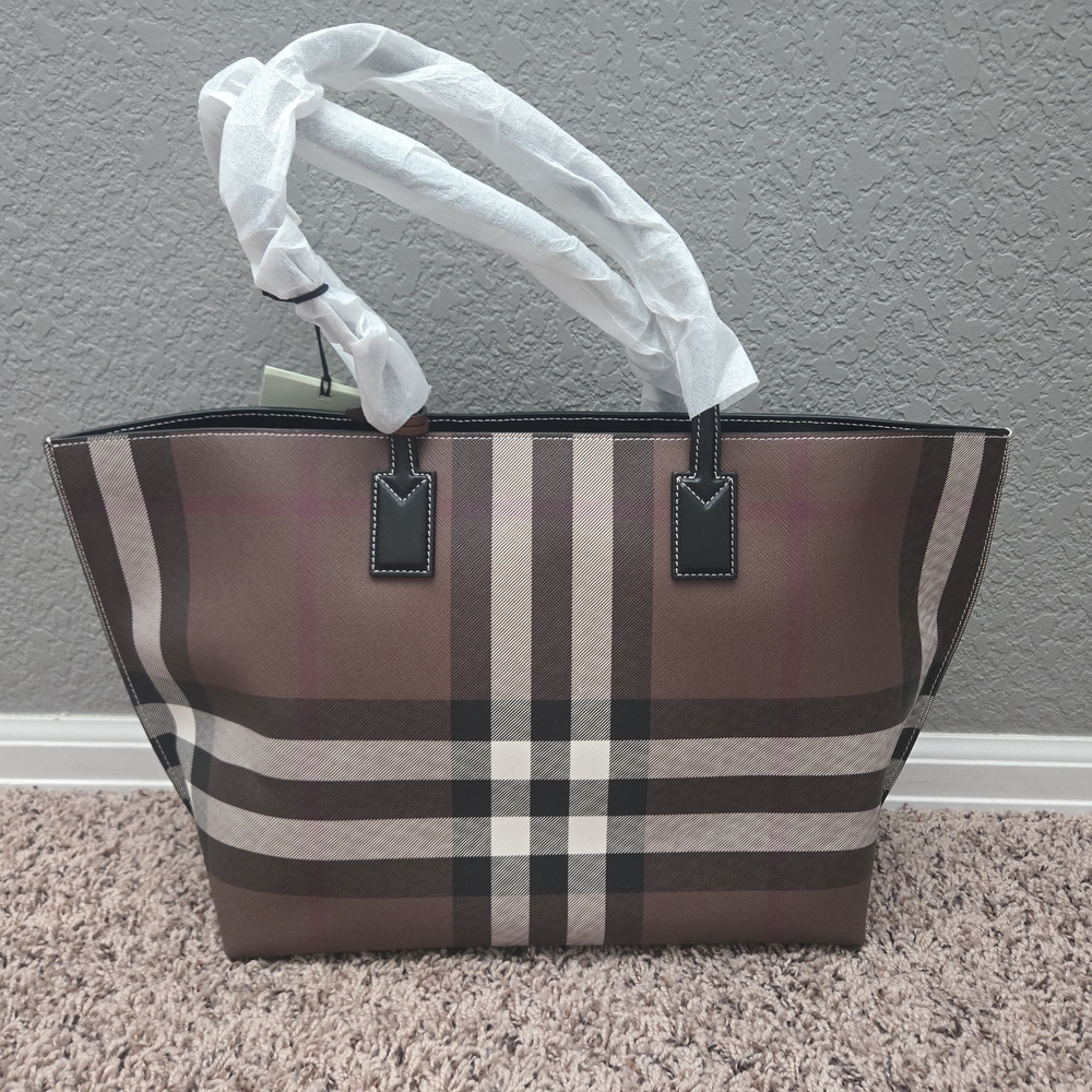 Burberry Medium Leather Check Tote Bag